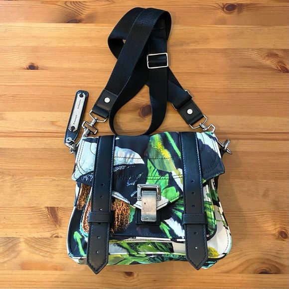 Proenza Schouler PS1 Tropical Print Nylon Pouch Crossbody Bag Ecru Multi Flawed - Picture 2 of 16